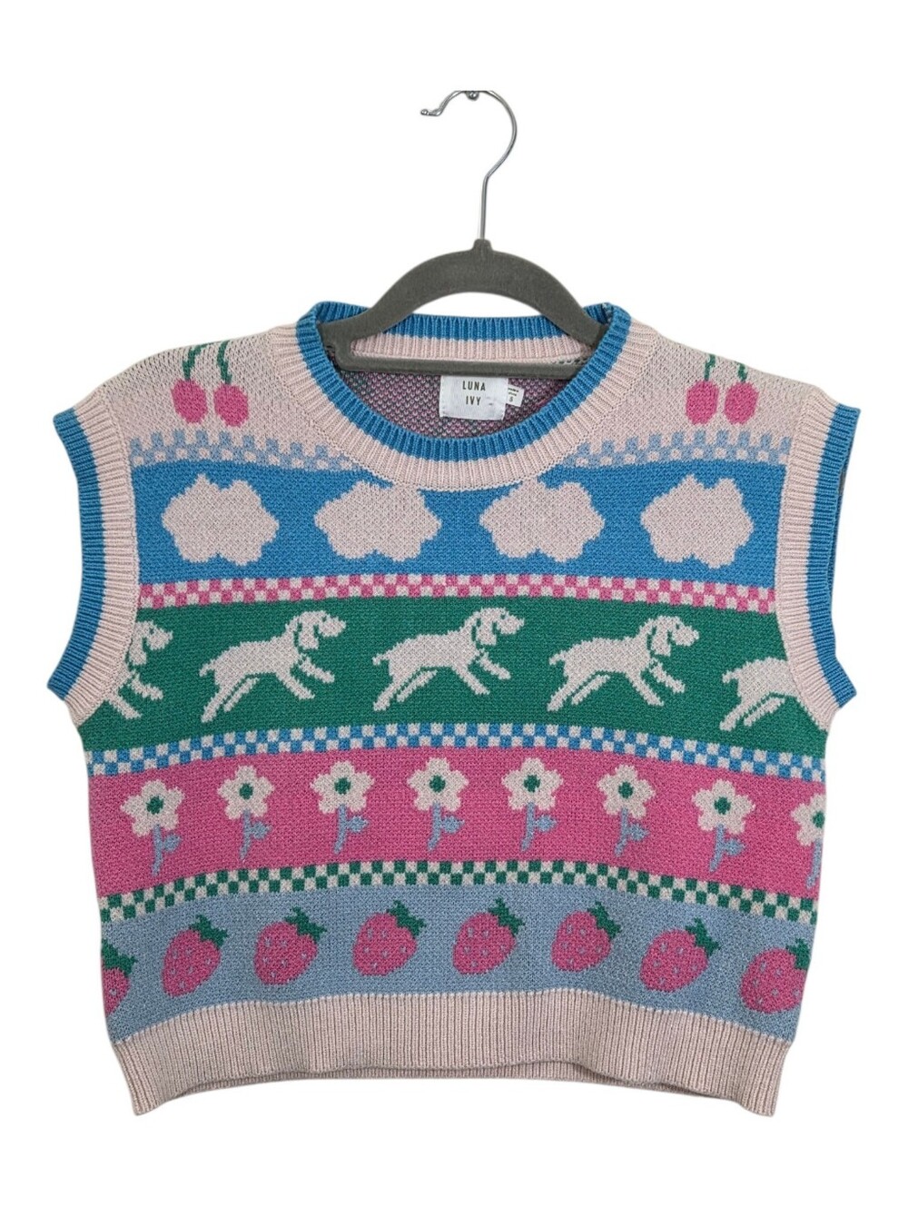 Luna Ivy Puppy Picnic Sweater Vest Small Cottagecore Pastel Boho Cute Feminine